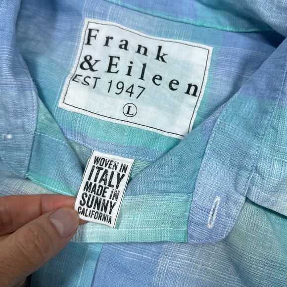 Frank & Eileen Paul Linen Plaid Blue Seafoam L/S Button Shirt Mens Large - Picture 6 of 8